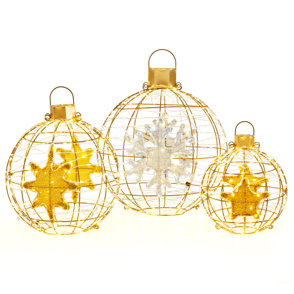 28.5 Inch 3-Piece Pre-Lit Christmas Ball Set with Warm White LED Lights