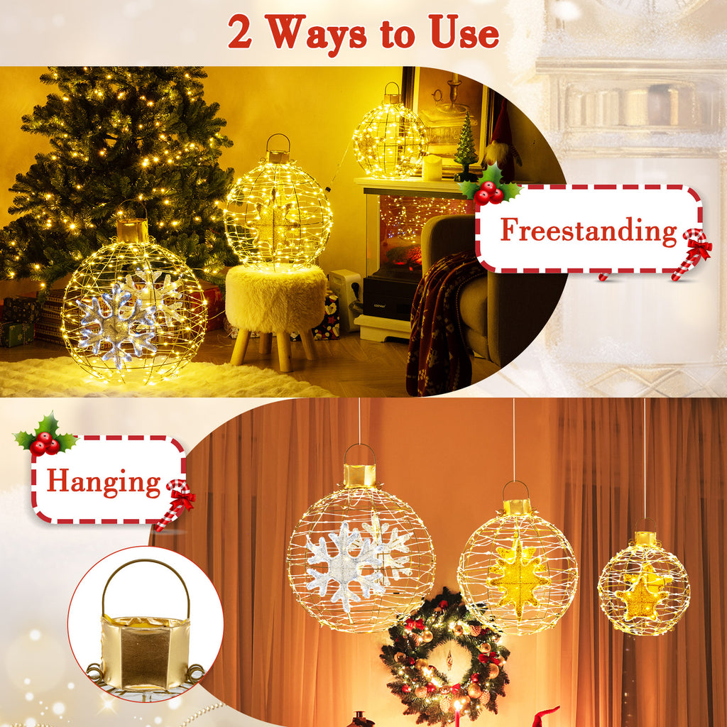 25+21+16 Inch Pre-Lit Lantern Balls Set with 732 LED Lights & Ground Stakes