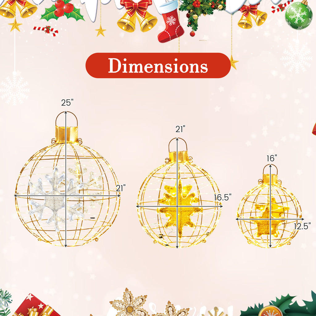 25+21+16 Inch Pre-Lit Lantern Balls Set with 732 LED Lights & Ground Stakes