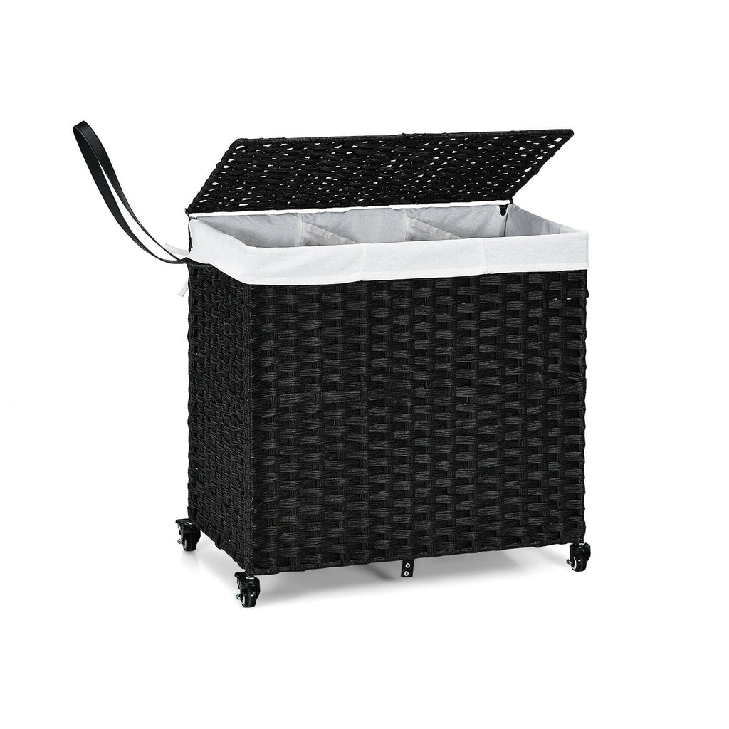 Laundry Hamper with Wheels and Lid - Black