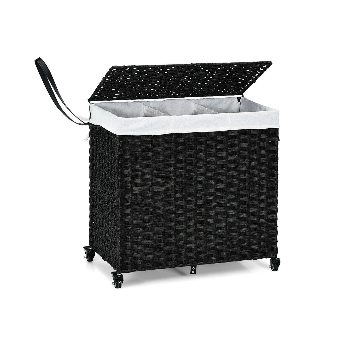 Laundry Hamper with Wheels and Lid - Black