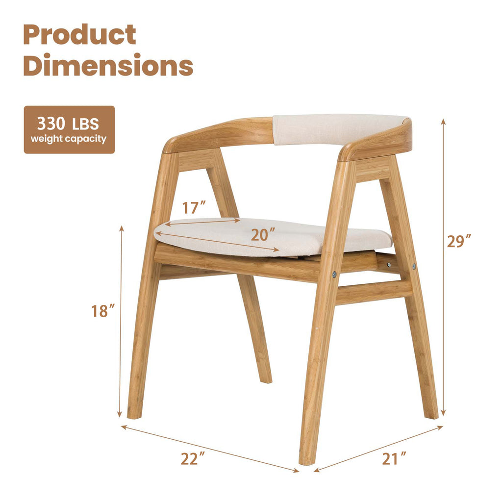 Bamboo Upholstered Dining Chair with Curved Back – Natural + Off White