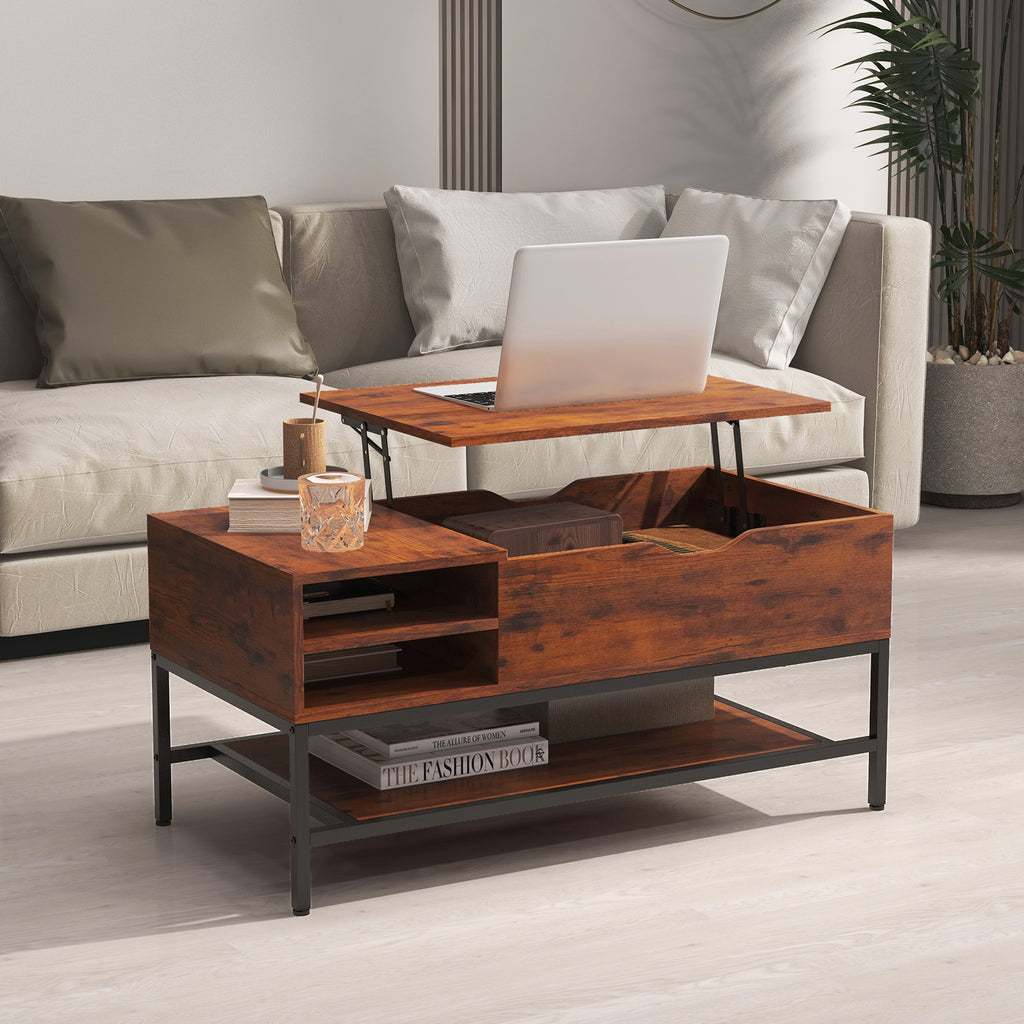 Lift Top Coffee Table with Hidden Storage - Rustic Brown