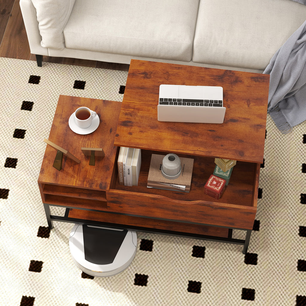 Lift Top Coffee Table with Hidden Storage - Rustic Brown