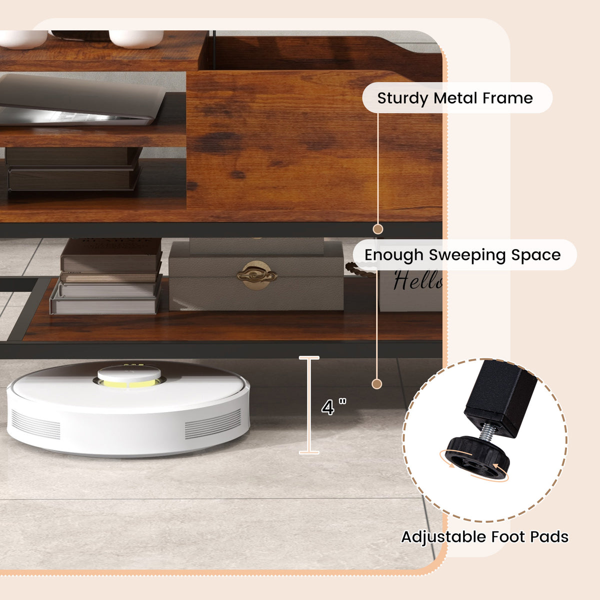 Lift Top Coffee Table with Hidden Storage - Rustic Brown