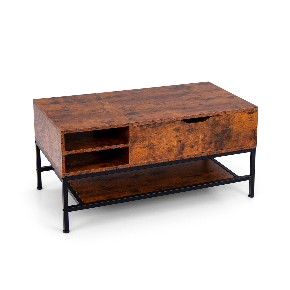 Lift Top Coffee Table with Hidden Storage - Rustic Brown