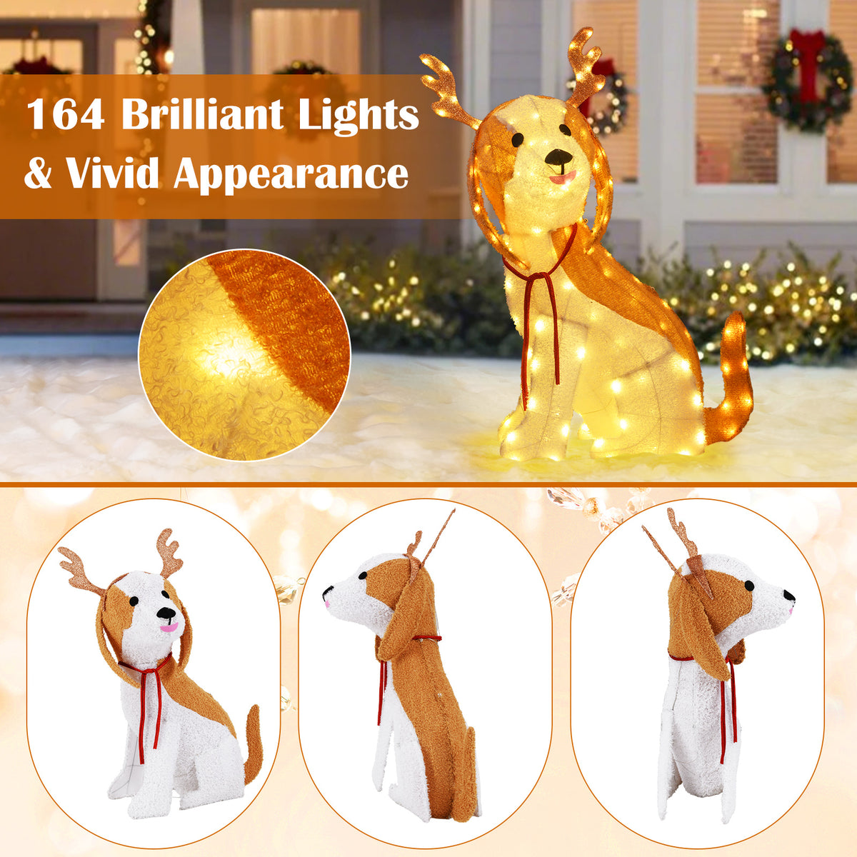 Lighted Christmas Dog Garden Stake with LED Lights and Ground Stakes