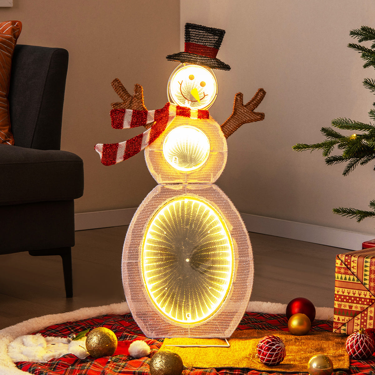 Lighted Snowman Decoration with LED Lights and Metal Stand - Outdoor Ready