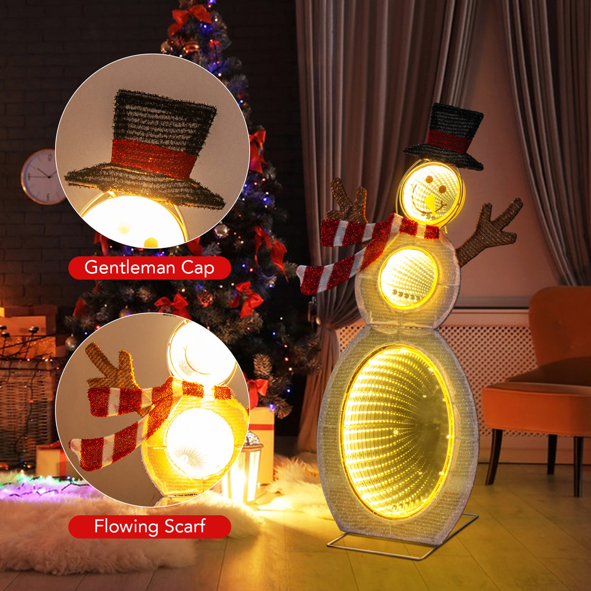 Lighted Snowman Decoration with LED Lights and Metal Stand - Outdoor Ready