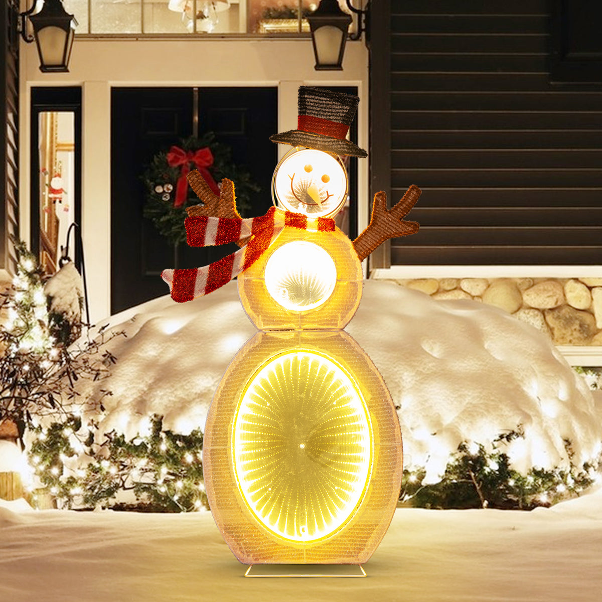 Lighted Snowman Decoration with LED Lights and Metal Stand - Outdoor Ready