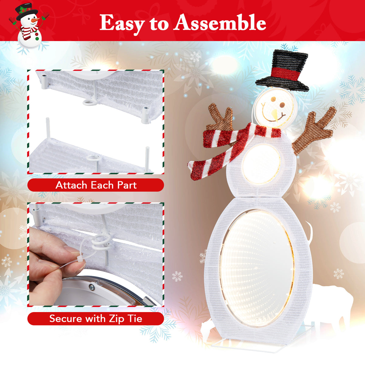 Lighted Snowman Decoration with LED Lights and Metal Stand - Outdoor Ready