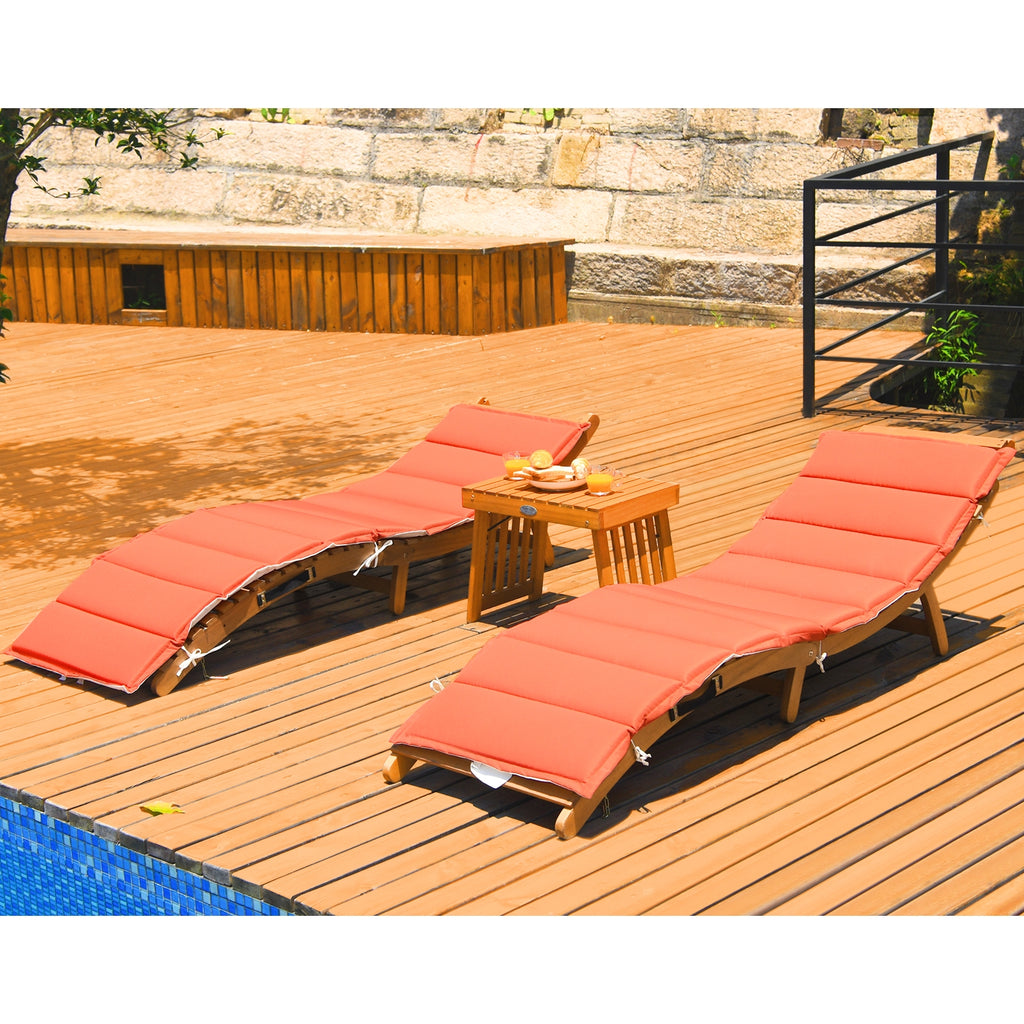 3 Pieces Folding Patio Eucalyptus Wood Lounge Chair Set with Foldable