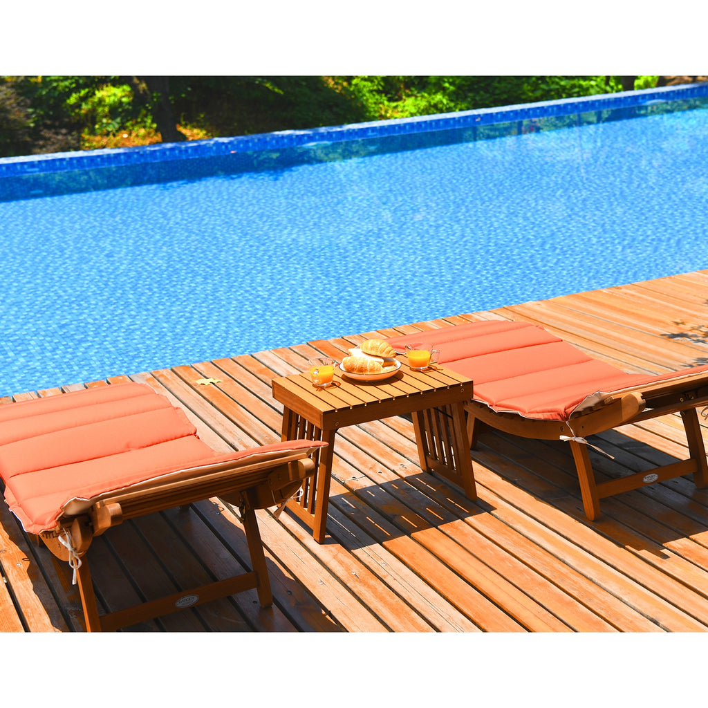 3 Pieces Folding Patio Eucalyptus Wood Lounge Chair Set with Foldable