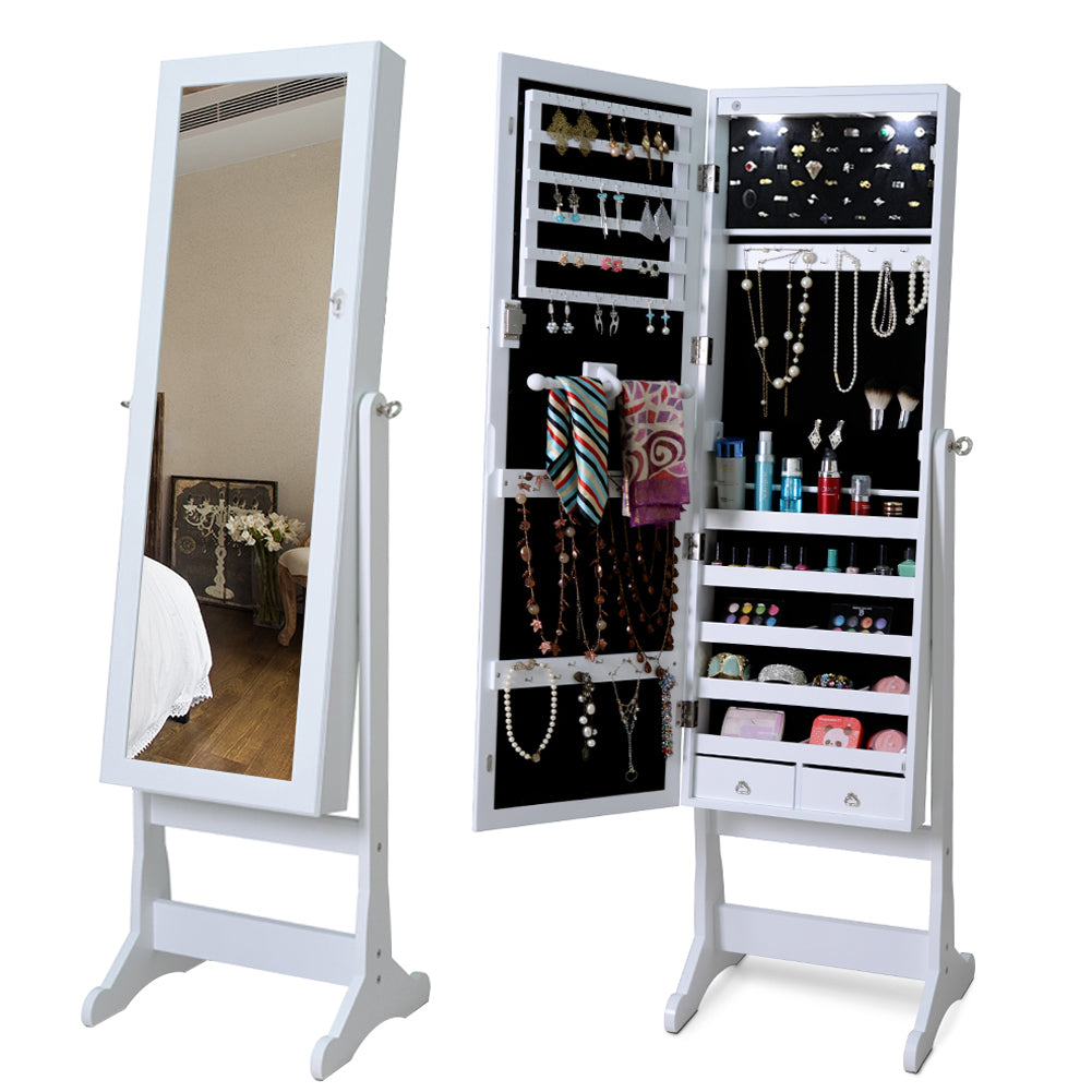 Lockable Jewelry Cabinet Armoire with Mirror and Lights, Black