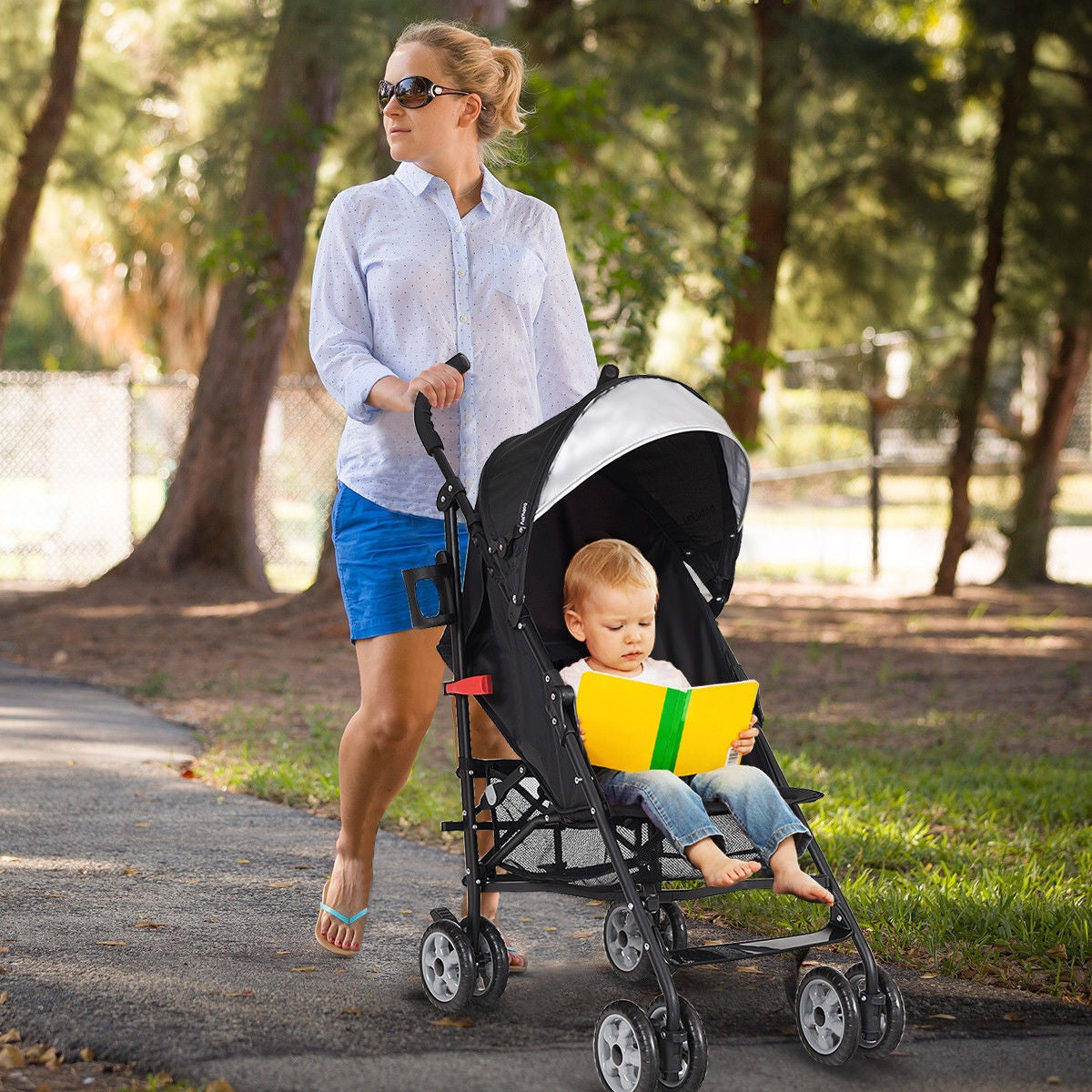 Lightweight Folding Baby Toddler Umbrella Travel Stroller - Black