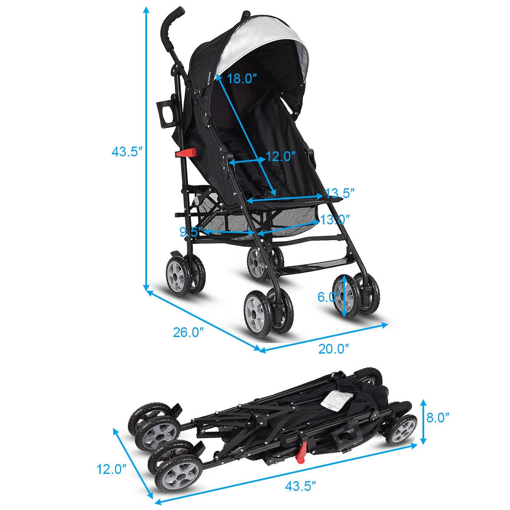 Lightweight Folding Baby Toddler Umbrella Travel Stroller - Black
