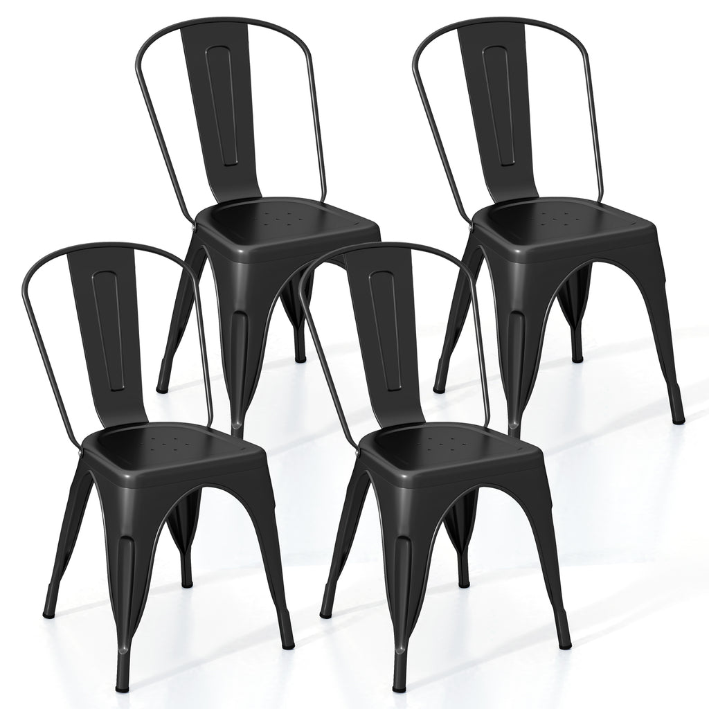 Metal Dining Chairs Set of 4 with Removable Backrest - Black