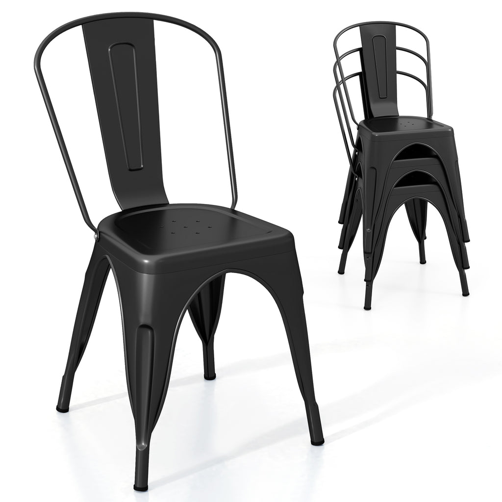 Metal Dining Chairs Set of 4 with Removable Backrest - Black