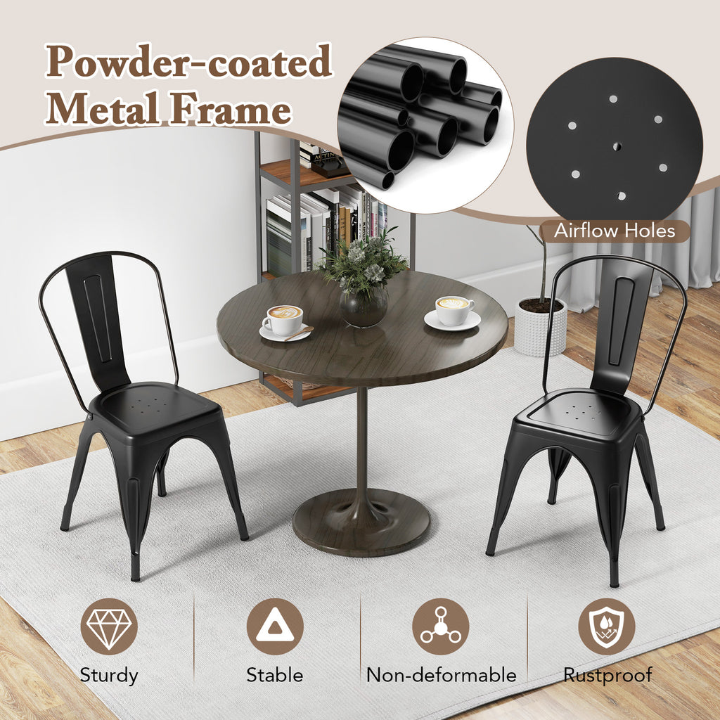 Metal Dining Chairs Set of 4 with Removable Backrest - Black