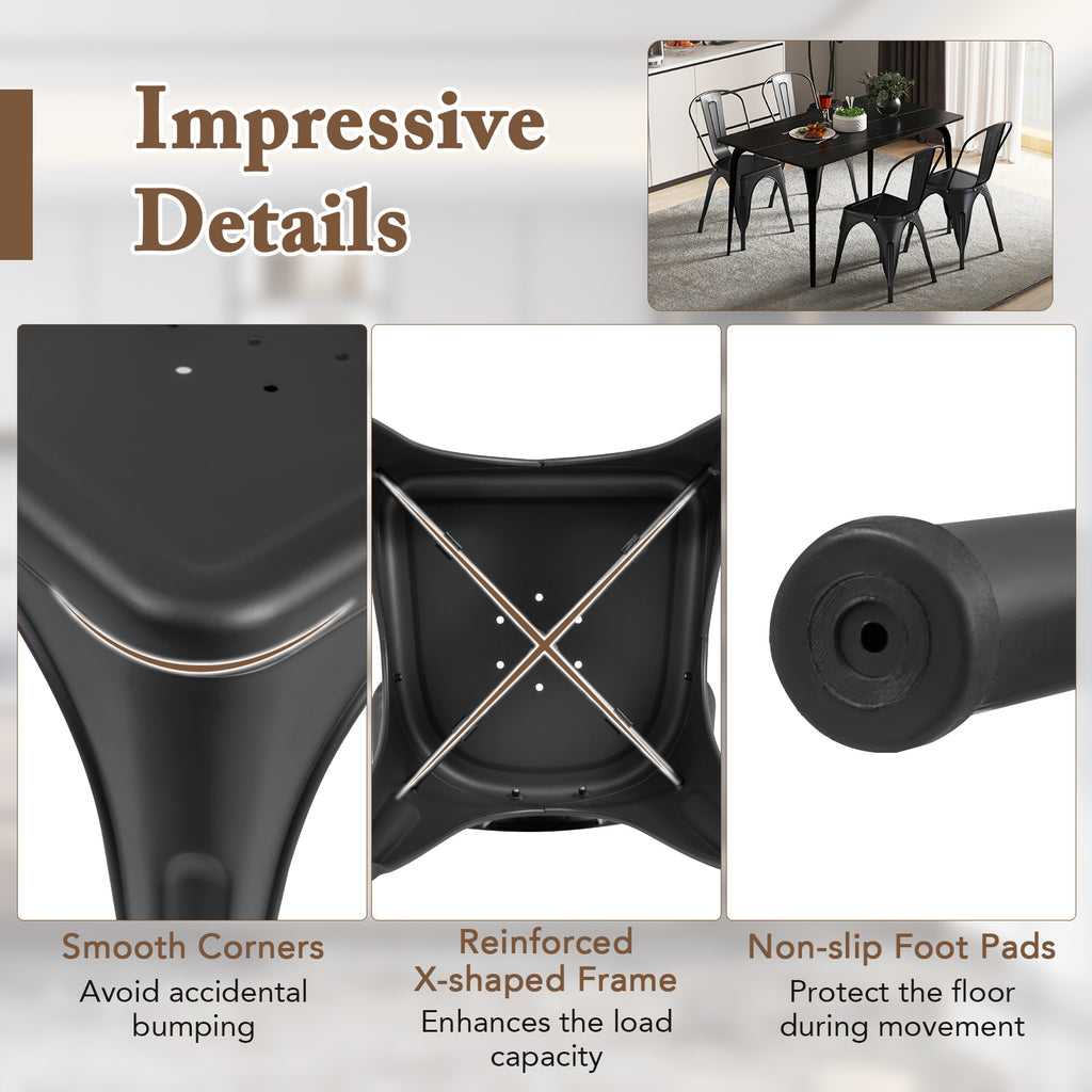 Metal Dining Chairs Set of 4 with Removable Backrest - Black