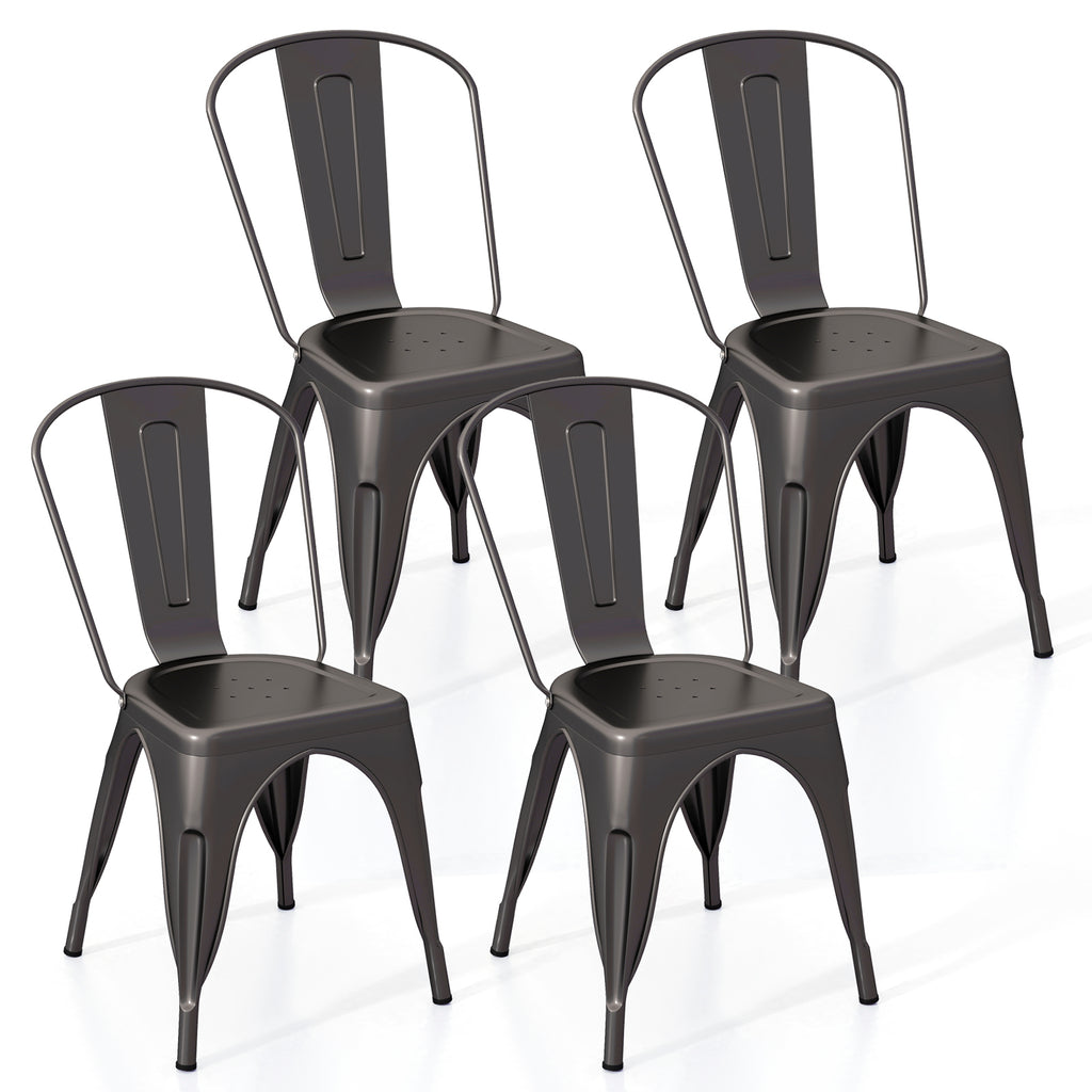 Metal Dining Chairs Set of 4 with Removable Backrest - Black