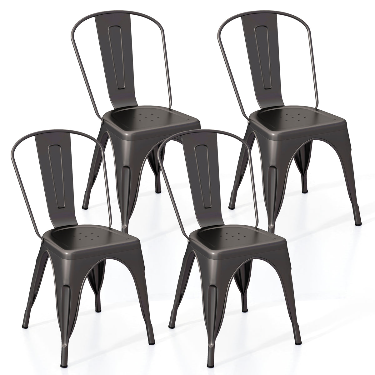 Metal Dining Chairs Set of 4 with Removable Backrest - Black