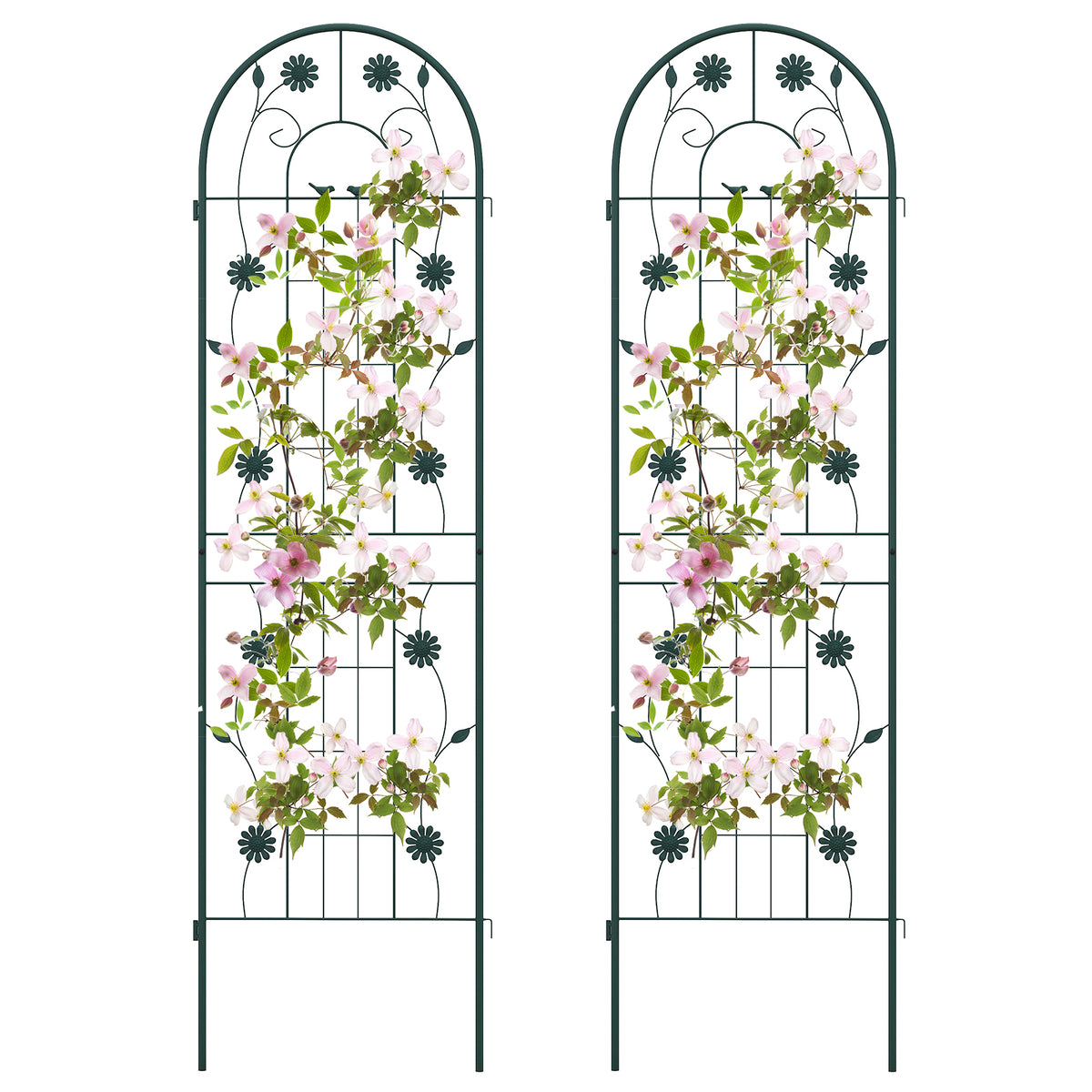 Metal Garden Trellis for Climbing Plants - 2 Pack, 86.5 x 20", Green