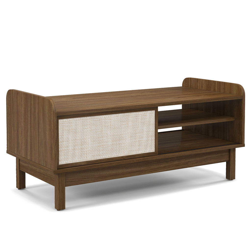 Mid-Century Center Table with Storage and Sliding Door – Walnut, 39.5" x 18.5" x 18.5"