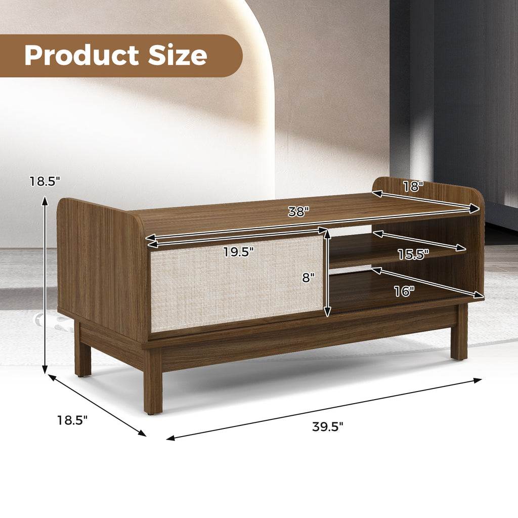 Mid-Century Center Table with Storage and Sliding Door – Walnut, 39.5" x 18.5" x 18.5"