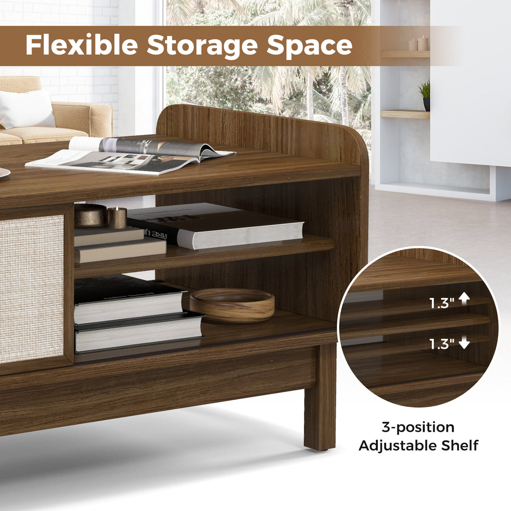 Mid-Century Center Table with Storage and Sliding Door – Walnut, 39.5" x 18.5" x 18.5"