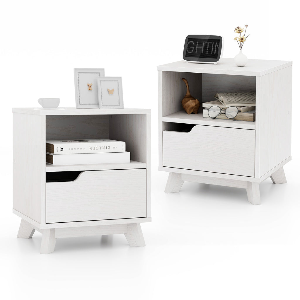 Mid Century Modern Bedside Table with Storage Drawer – White