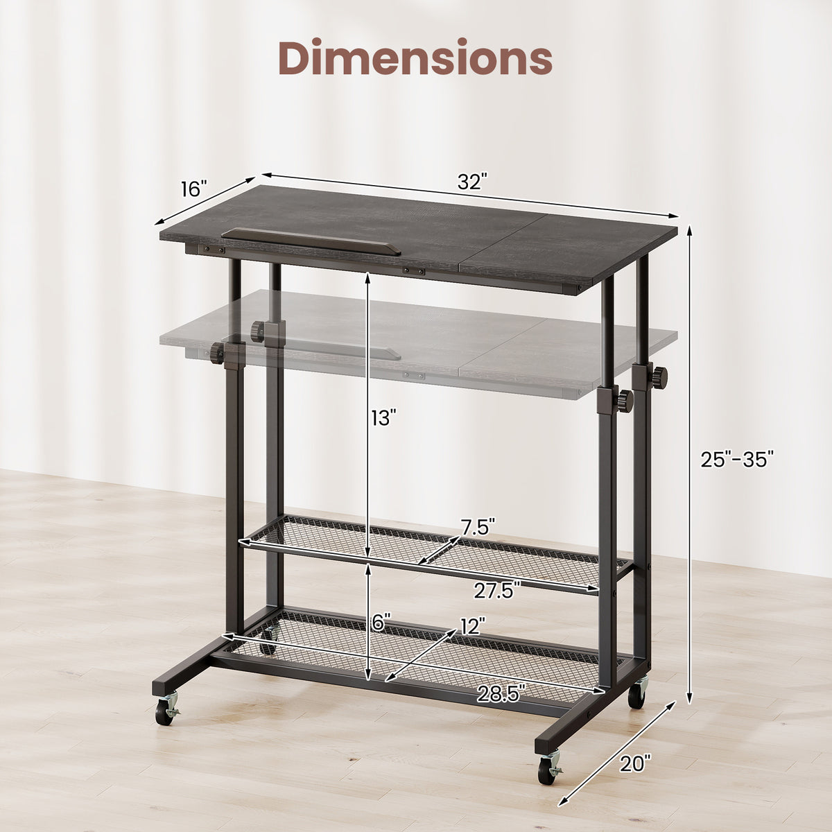 Height Adjustable Standing Desk with Tilting Top - Oak