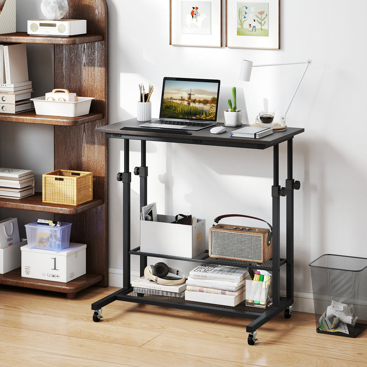 Height Adjustable Standing Desk with Tilting Top - Oak