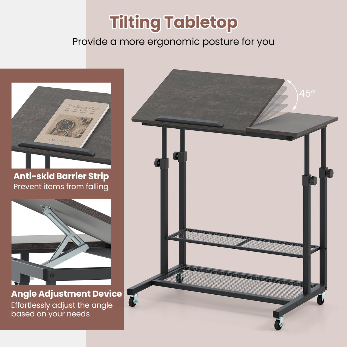 Height Adjustable Standing Desk with Tilting Top - Oak