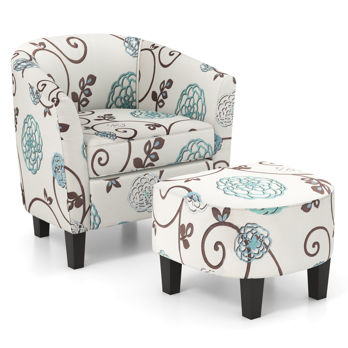 Modern Accent Armchair with Ottoman Set - Beige