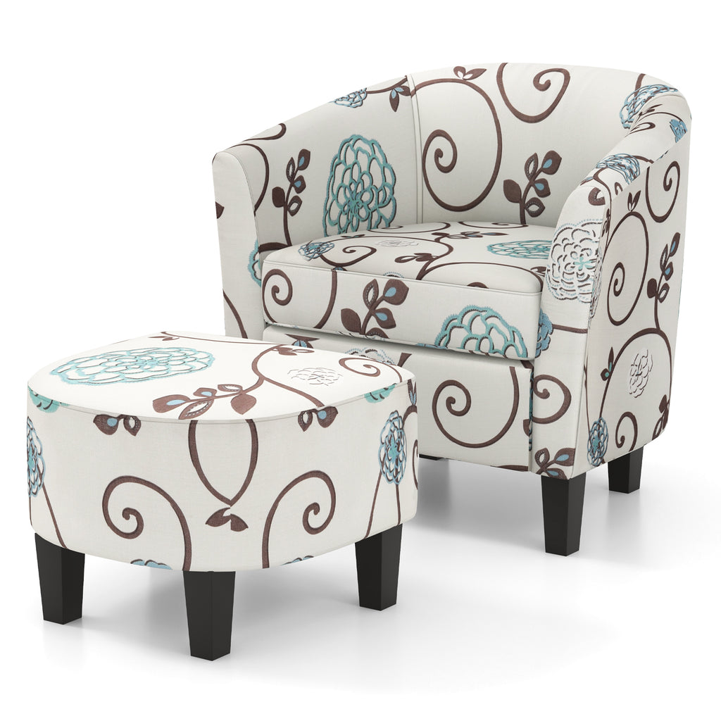 Beige Linen Accent Chair & Ottoman Set