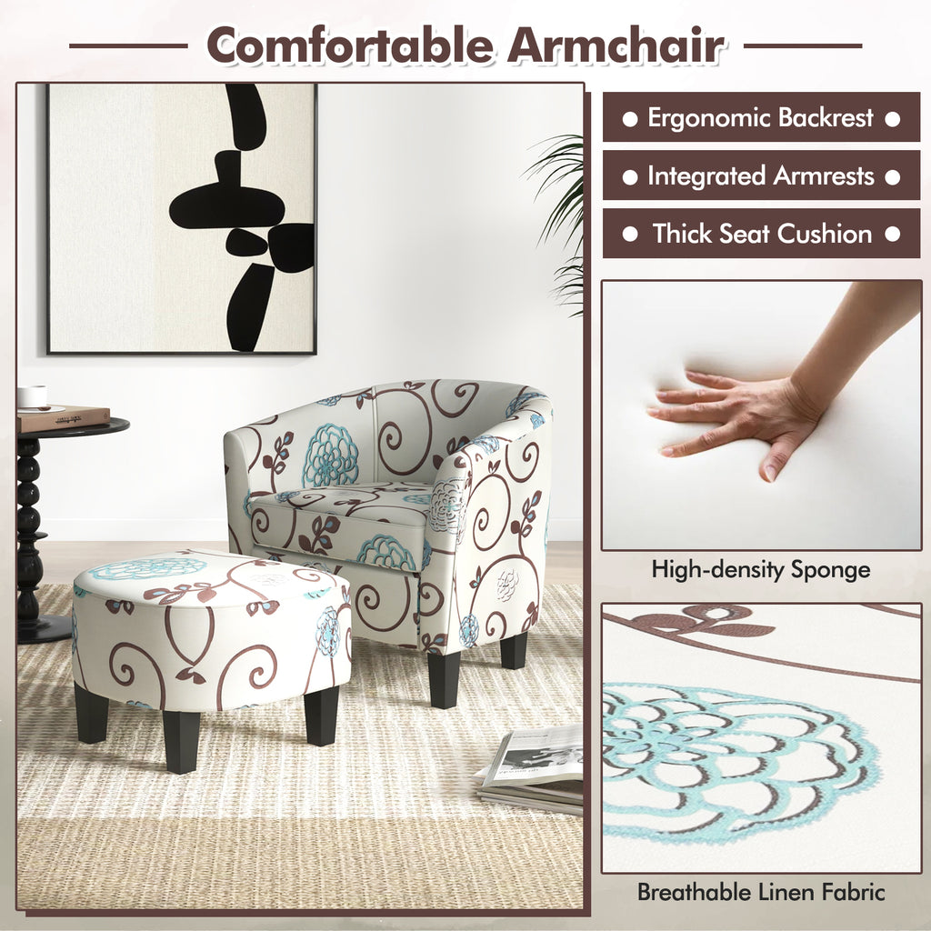 Beige Linen Accent Chair & Ottoman Set