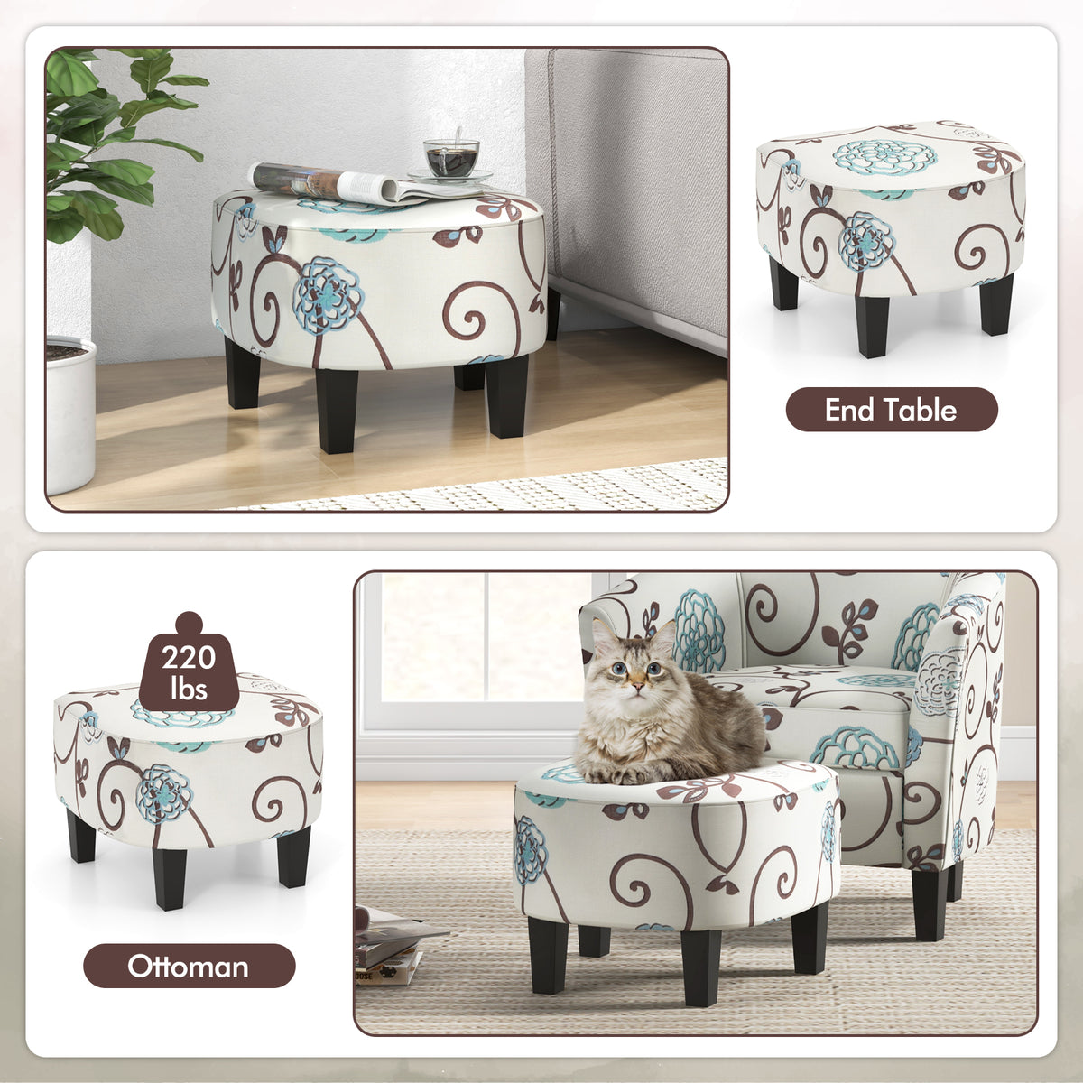 Modern Accent Armchair with Ottoman Set - Beige