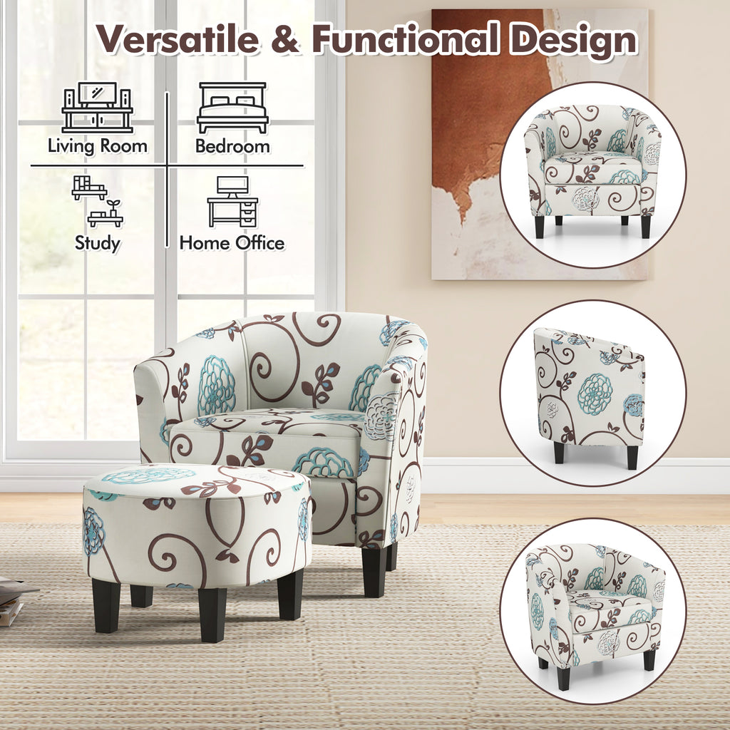 Modern Accent Armchair with Ottoman Set - Beige