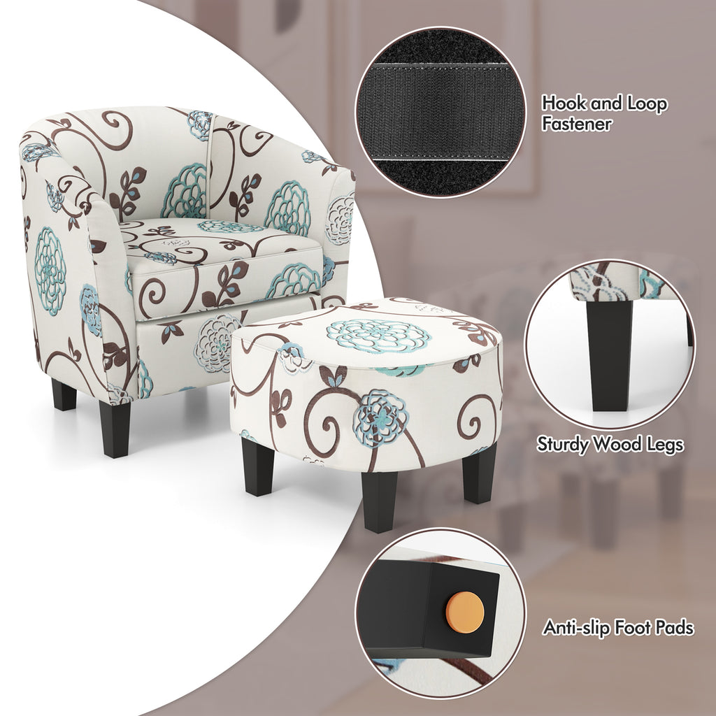 Modern Accent Armchair with Ottoman Set - Beige