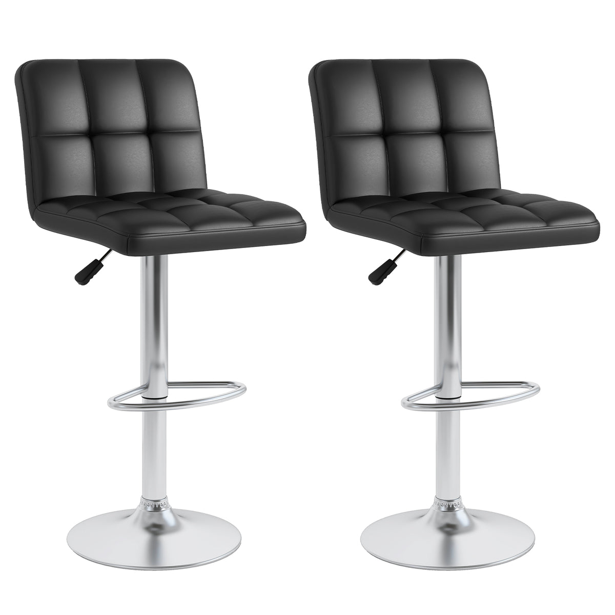 Set of 2 Adjustable Bar Stools with Back - Grid Pattern, Brown
