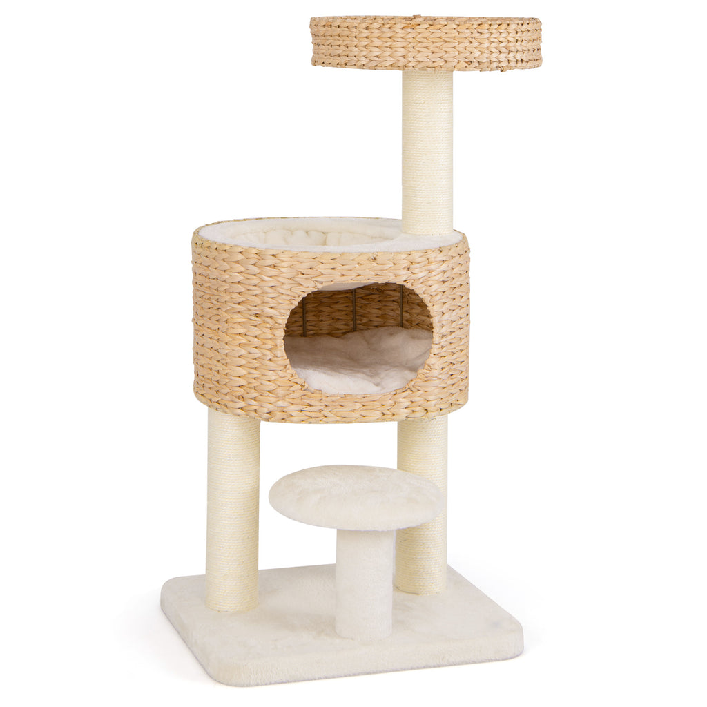 Modern Cat Tower Cat Tree with Top Perch & Cattail Fluff Condo - Natural Variation