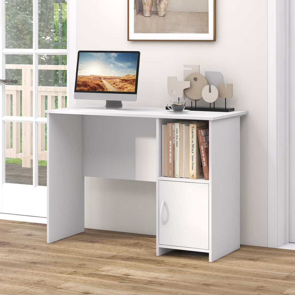 Computer Desk with Cabinet Storage – White Single Door