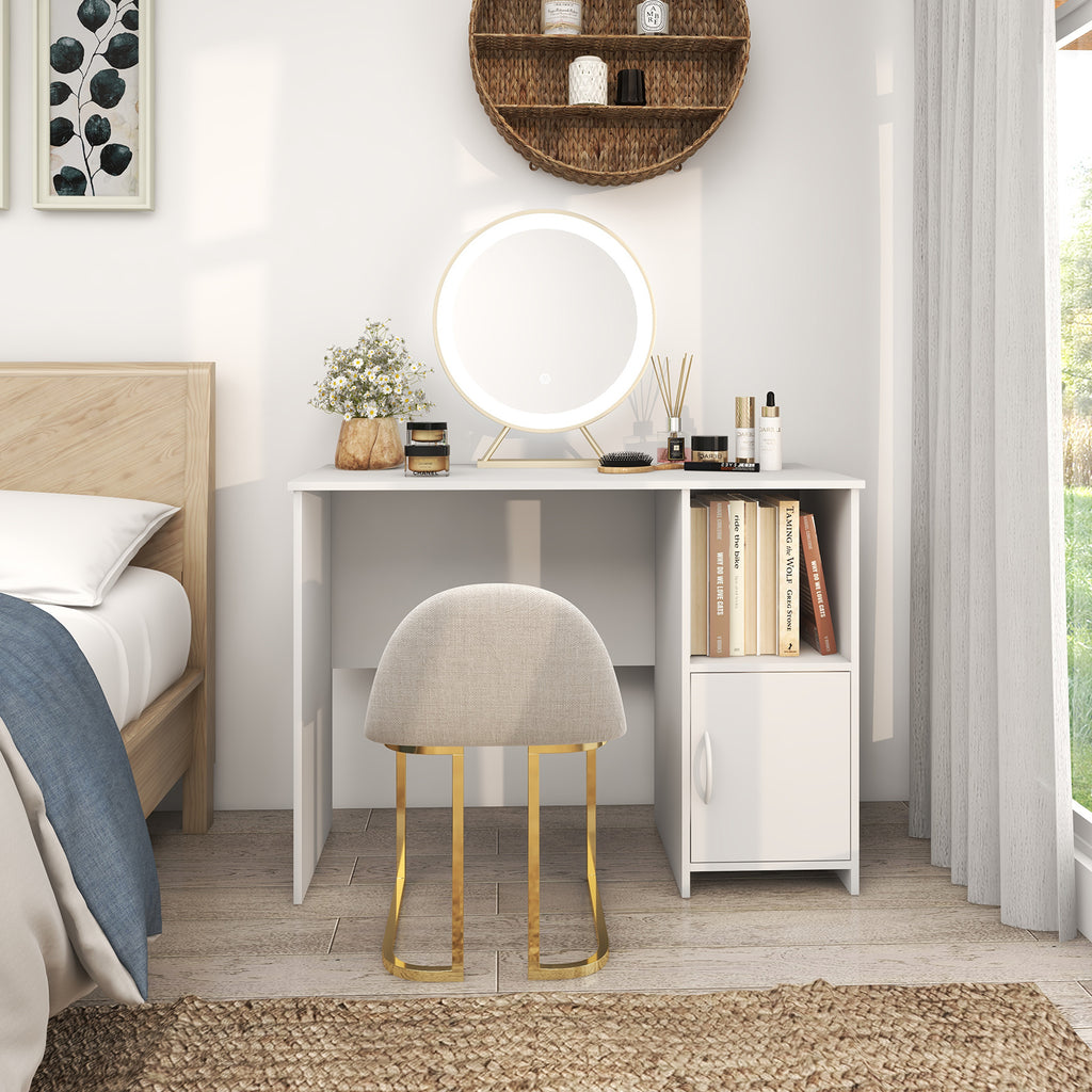 Computer Desk with Cabinet Storage – White Single Door