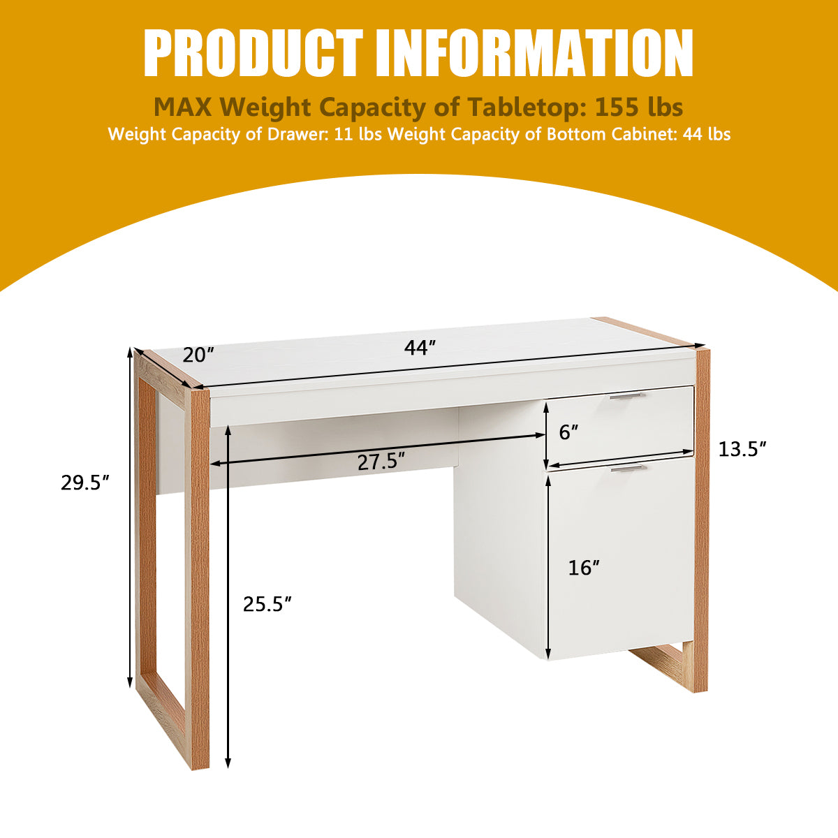 Modern Computer Desk Writing Workstation with Cabinet and Drawer