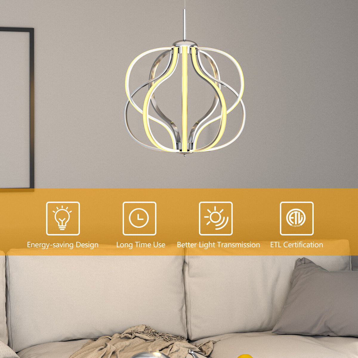 Modern Dimmable Warm White LED Chandelier - Pendant Light with LED, Adjustable Height