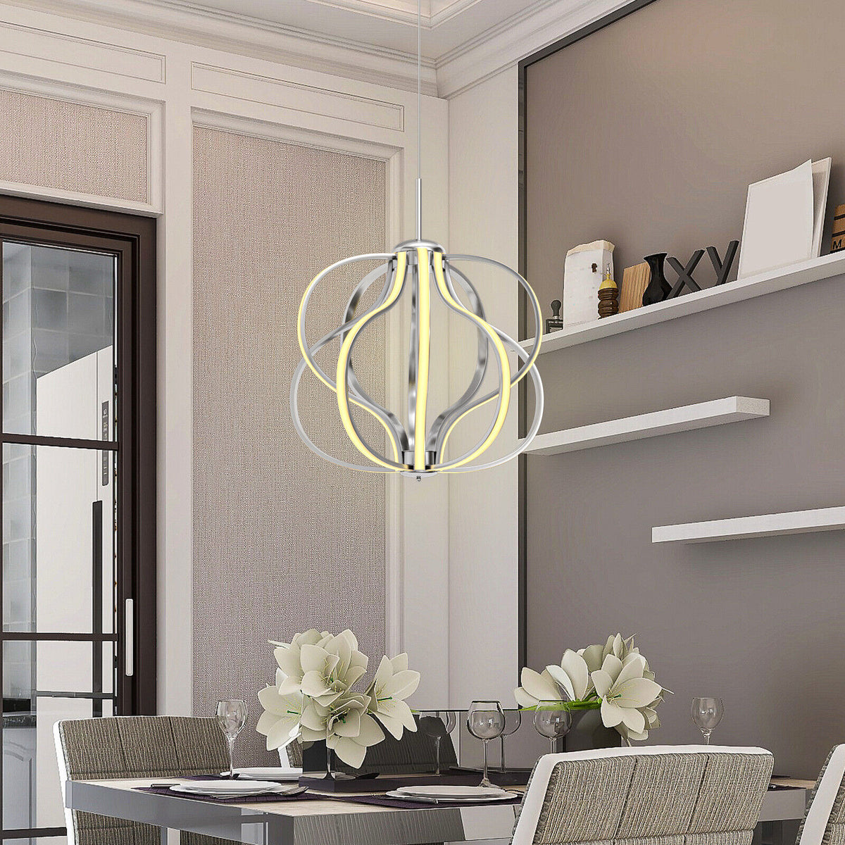 Modern Dimmable Warm White LED Chandelier - Pendant Light with LED, Adjustable Height