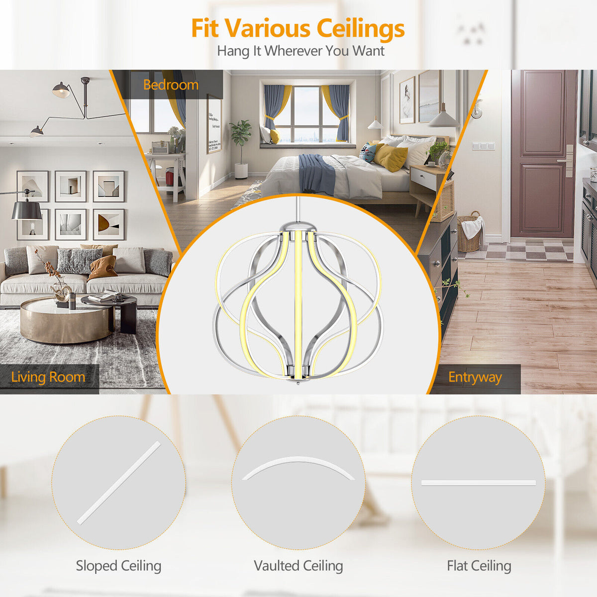 Modern Dimmable Warm White LED Chandelier - Pendant Light with LED, Adjustable Height