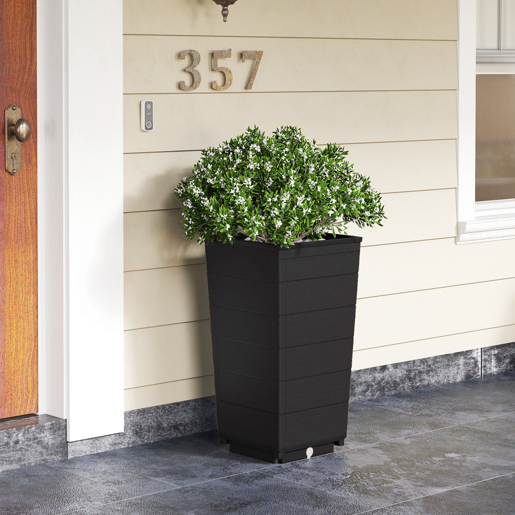 Black Modern Flower Planter Set of 2 with Self-Watering System for Indoor Outdoor
