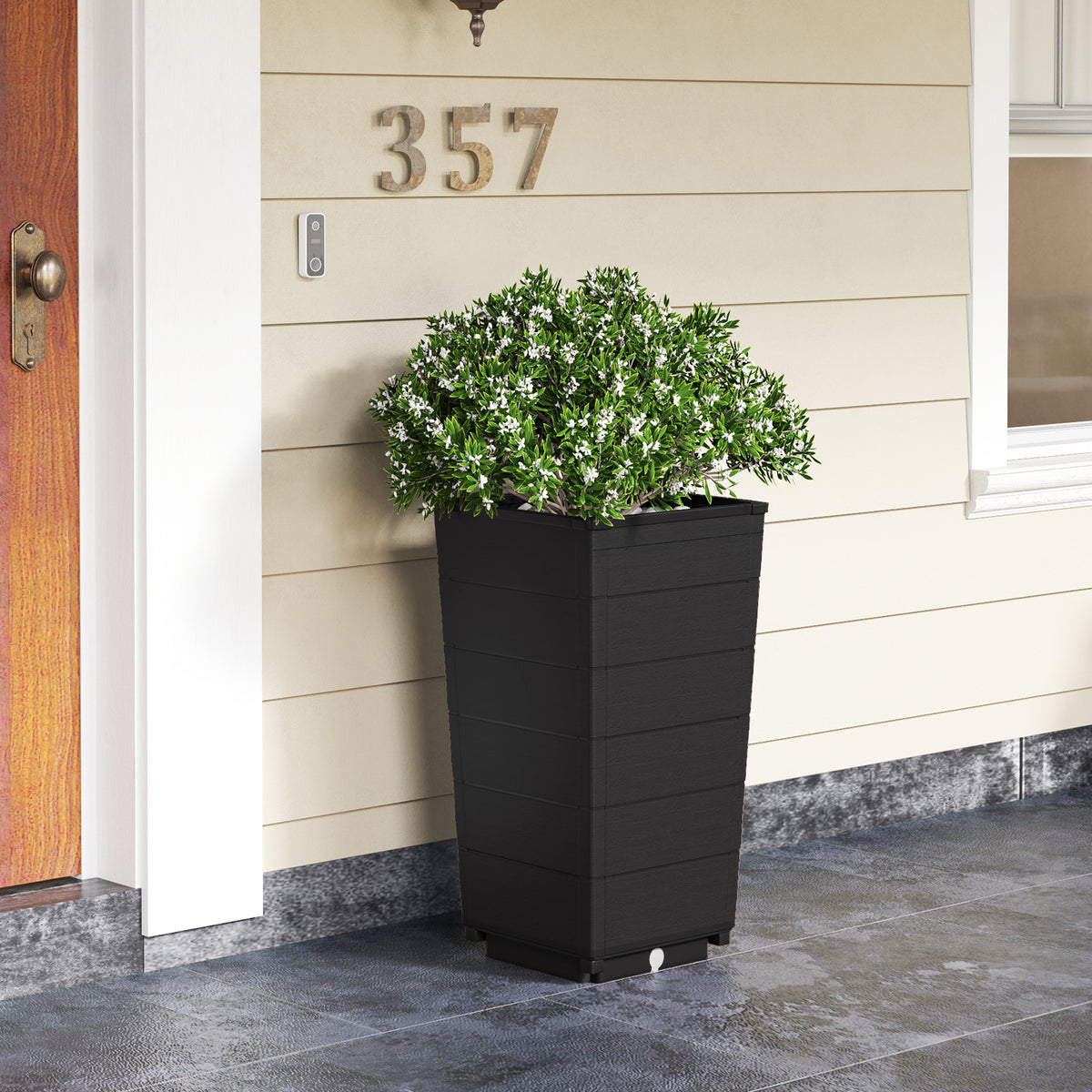 Black Modern Flower Planter Set of 2 with Self-Watering System for Indoor Outdoor